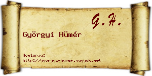 Györgyi Hümér névjegykártya
